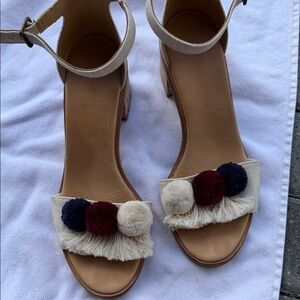 Soludos Tan Sandals with Colorful Pom Poms